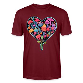 Psychedelic Forest Art EDM Festival Lovers - Stanley/Stella CRAFTER Unisex Organic T-Shirt - burgundy - Front - Alina (178cm) & Michal (187cm)