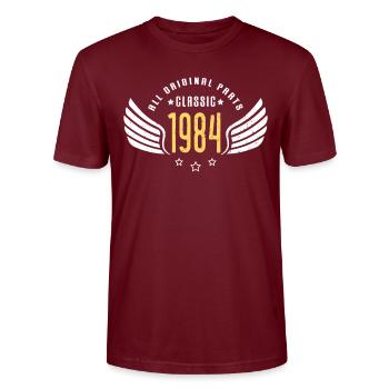 Ailes classiques 1984 - Cadeau d’anniversaire 1984 - T-shirt bio CRAFTER Stanley Stella Unisexe - bordeaux - Devant - Alina (178cm) & Michal (187cm)