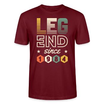 Légende depuis 1984 - 1984 Cadeau d’anniversaire - T-shirt bio CRAFTER Stanley Stella Unisexe - bordeaux - Devant - Alina (178cm) & Michal (187cm)