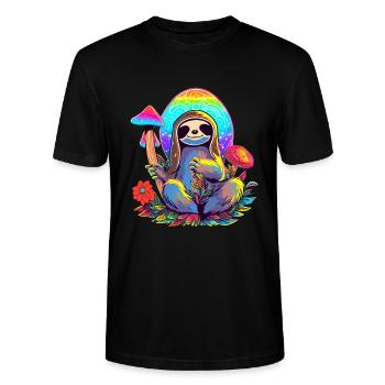 Magic Forest Trippy Sloth DJ Psychedelic Festival - Stanley/Stella Unisex Bio-T-Shirt CRAFTER - Schwarz - Vorne - Alina (178cm) & Michal (187cm)