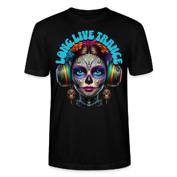 LONG LIVE TRANCE - Cool Woman with Headphones! - Stanley/Stella CRAFTER Unisex Organic T-Shirt - black - Front - Alina (178cm) & Michal (187cm)