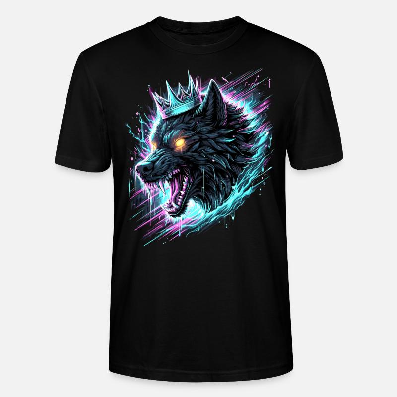 Königlicher Wolf Synthwave - Stanley/Stella Unisex Bio-T-Shirt CRAFTER - Schwarz