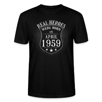 Real Heroes sont nés en Avril 1959 Anniversaire - T-shirt bio CRAFTER Stanley Stella Unisexe - noir - Devant - Alina (178cm) & Michal (187cm)