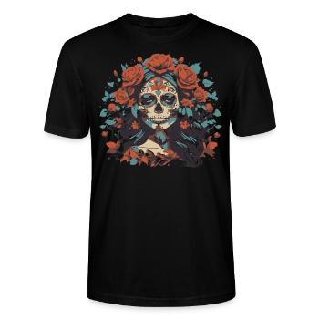 Santa Muerte Femme Mexicaine Crâne Design - T-shirt bio CRAFTER Stanley Stella Unisexe - noir - Devant - Alina (178cm) & Michal (187cm)