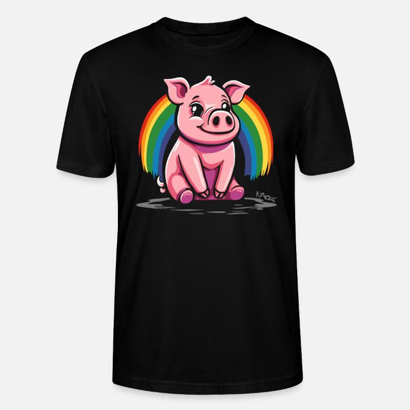 Niedliches Regenbogen Schwein - Stanley/Stella Unisex Bio-T-Shirt CRAFTER - Schwarz