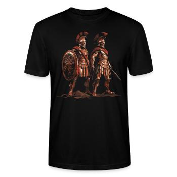 Trojanischer Krieg Krieger Antikes Griechenland Griechische Mythologie - Stanley/Stella Unisex Bio-T-Shirt CRAFTER - Schwarz - Vorne - Alina (178cm) & Michal (187cm)