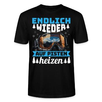 Skifahren Skifahrer Endlich wieder auf Pisten - Stanley/Stella Unisex Bio-T-Shirt CRAFTER - Schwarz - Vorne - Alina (178cm) & Michal (187cm)