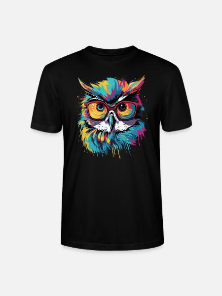 Funny owl with glasses - Stanley/Stella CRAFTER Unisex Organic T-Shirt - black