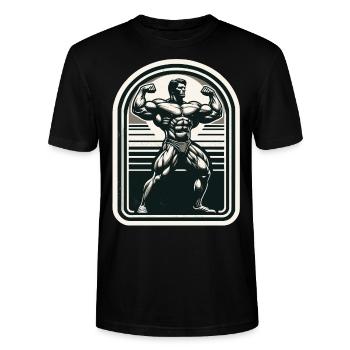 Old School, Bodybuilder, Muskeln, Kraftsport, - Stanley/Stella Unisex Bio-T-Shirt CRAFTER - Schwarz - Vorne - Alina (178cm) & Michal (187cm)