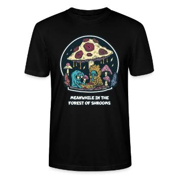 Meanwhile in the magical forest of mushrooms - Stanley/Stella CRAFTER Unisex Organic T-Shirt - black - Front - Alina (178cm) & Michal (187cm)