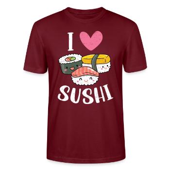 Sushi - Stanley/Stella Unisex Bio-T-Shirt CRAFTER - Burgunderrot - Vorne - Alina (178cm) & Michal (187cm)