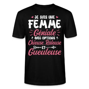 Chieuse Gueuleuse Râleuse Humour Femme Géniale - T-shirt bio CRAFTER Stanley Stella Unisexe - noir - Devant - Alina (178cm) & Michal (187cm)