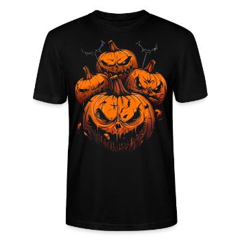 4 Citrouilles terrifiantes Halloween - T-shirt bio CRAFTER Stanley Stella Unisexe - noir - Devant - Alina (178cm) & Michal (187cm)