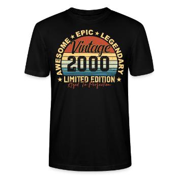 Rétro 2000 Vintage Anniversaire 2000 Cadeau 2000 - T-shirt bio CRAFTER Stanley Stella Unisexe - noir - Devant - Alina (178cm) & Michal (187cm)