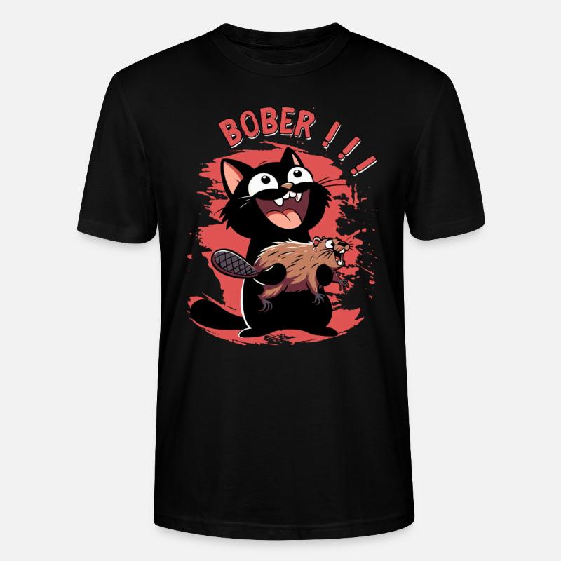Hyper-Katze ruft „Bober!!!“ – Tierischer Ausraster - Stanley/Stella Unisex Bio-T-Shirt CRAFTER - Schwarz