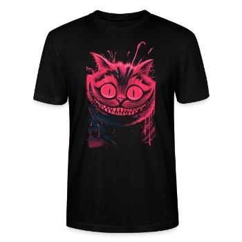 Grinsekatze Neon – düstere verrückte Katzenkunst - Stanley/Stella Unisex Bio-T-Shirt CRAFTER - Schwarz - Vorne - Alina (178cm) & Michal (187cm)