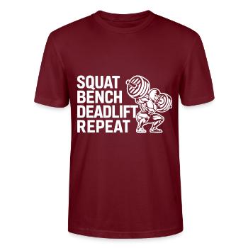 Banc de squat Soulevé de terre Répétition 8 - T-shirt bio CRAFTER Stanley Stella Unisexe - bordeaux - Devant - Alina (178cm) & Michal (187cm)