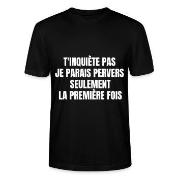 je parais pervers seulement la première fois - T-shirt bio CRAFTER Stanley Stella Unisexe - noir - Devant - Alina (178cm) & Michal (187cm)