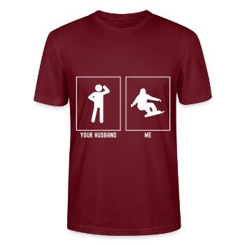 Your Husband - Me - Snowboarding Rotation - Stanley/Stella CRAFTER Unisex Organic T-Shirt - burgundy - Front - Alina (178cm) & Michal (187cm)