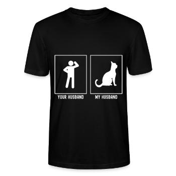 Din man - Min man - Katt - Ekologisk T-shirt CRAFTER unisex från Stanley/Stella - svart - Fram - Alina (178cm) & Michal (187cm)
