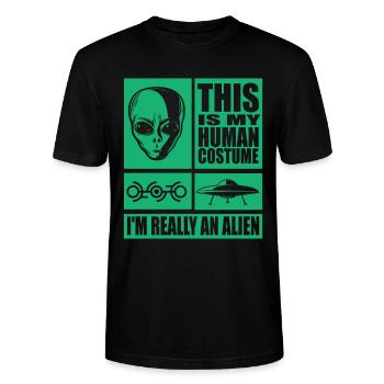 C’est mon costume humain, je suis un vrai alien - T-shirt bio CRAFTER Stanley Stella Unisexe - noir - Devant - Alina (178cm) & Michal (187cm)