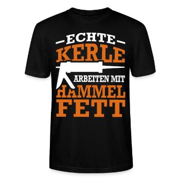 Fensterbauer Silikon Hammelfett Spruch Geschenk - Stanley/Stella Unisex Bio-T-Shirt CRAFTER - Schwarz - Vorne - Alina (178cm) & Michal (187cm)