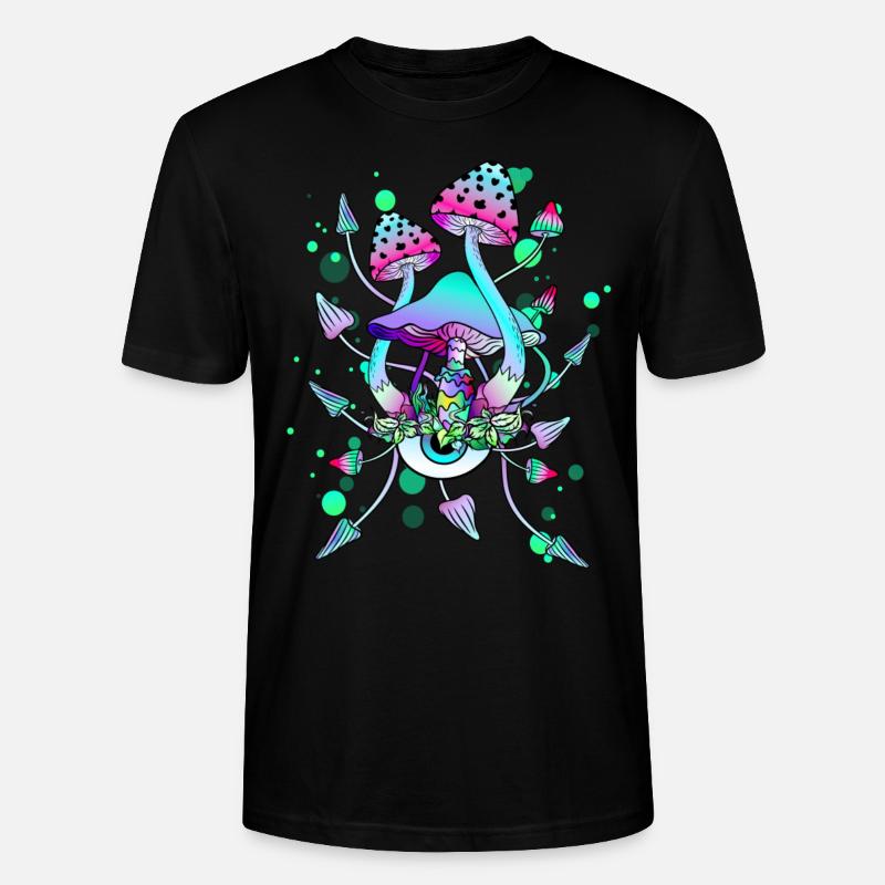 Champignons magiques Champignons psychédéliques néon - T-shirt bio CRAFTER Stanley Stella Unisexe - noir