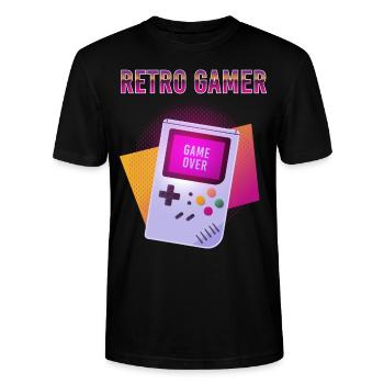 Retro gamer style GB - T-shirt bio CRAFTER Stanley Stella Unisexe - noir - Devant - Alina (178cm) & Michal (187cm)