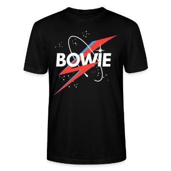 David Bowie Schriftzug Sternenhimmel Mit Blitz - Stanley/Stella Unisex Bio-T-Shirt CRAFTER - Schwarz - Vorne - Alina (178cm) & Michal (187cm)