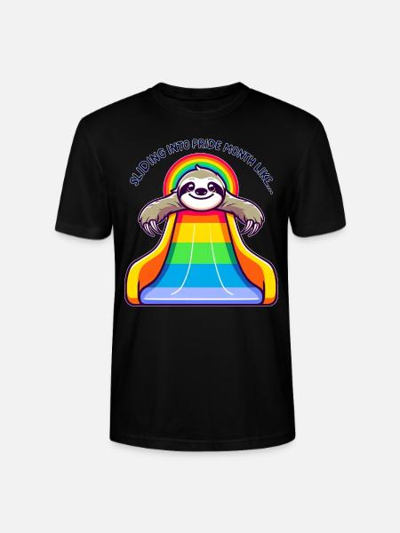 LGBTQ Pride Sloth Rainbow Slide - Stanley/Stella CRAFTER Unisex Organic T-Shirt - black