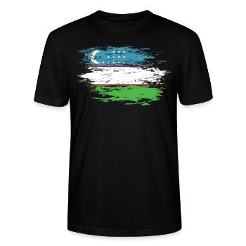Drapeau de l’Ouzbékistan utilisé - T-shirt bio CRAFTER Stanley Stella Unisexe - noir - Devant - Alina (178cm) & Michal (187cm)