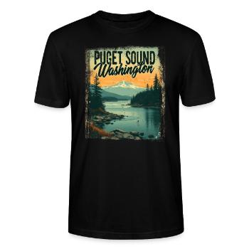 Puget Sound Bucht Washington State Retro Vintage - Stanley/Stella Unisex Bio-T-Shirt CRAFTER - Schwarz - Vorne - Alina (178cm) & Michal (187cm)