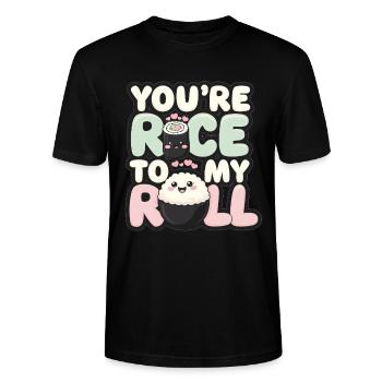 Motif de sushi sucré – You’re Rice to My Roll - T-shirt bio CRAFTER Stanley Stella Unisexe - noir - Devant - Alina (178cm) & Michal (187cm)