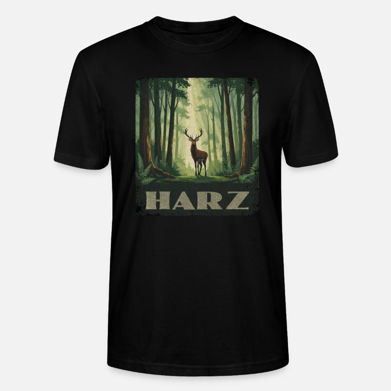 Harz Wald und Hirsch - Stanley/Stella Unisex Bio-T-Shirt CRAFTER - Schwarz