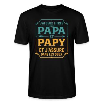 Deux Papa J'Ai et Papy Titres Grand Père - T-shirt bio CRAFTER Stanley Stella Unisexe - noir - Devant - Alina (178cm) & Michal (187cm)