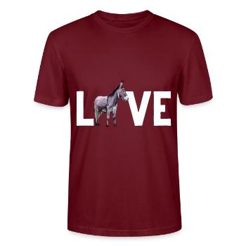 Funny donkey love farmer - Stanley/Stella CRAFTER Unisex Organic T-Shirt - burgundy - Front - Alina (178cm) & Michal (187cm)