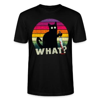 Chat What ? avec couteaux Cadeau d’Halloween - T-shirt bio CRAFTER Stanley Stella Unisexe - noir - Devant - Alina (178cm) & Michal (187cm)