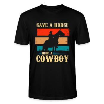 Save a horse ride a cowboy - Stanley/Stella CRAFTER Unisex Organic T-Shirt - black - Front - Alina (178cm) & Michal (187cm)