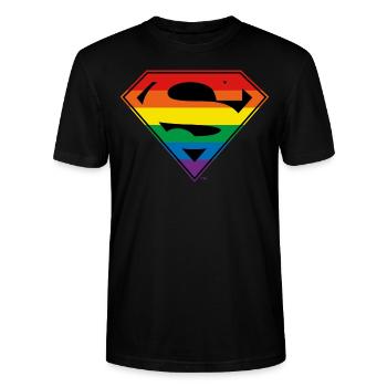 Justice League Superman Regenbogen Logo - Stanley/Stella Unisex Bio-T-Shirt CRAFTER - Schwarz - Vorne - Alina (178cm) & Michal (187cm)