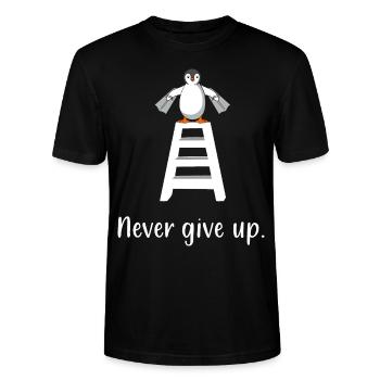 I Believe I Can Fly Penguin Flying Ladder Wings - Stanley/Stella Unisex Bio-T-Shirt CRAFTER - Schwarz - Vorne - Alina (178cm) & Michal (187cm)