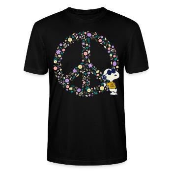 Peanuts Snoopy Peace Zeichen Frieden - Stanley/Stella Unisex Bio-T-Shirt CRAFTER - Schwarz - Vorne - Alina (178cm) & Michal (187cm)