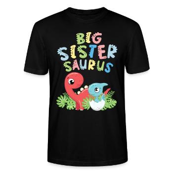 Große Schwester Saurus Geschwister Herbivore - Stanley/Stella Unisex Bio-T-Shirt CRAFTER - Schwarz - Vorne - Alina (178cm) & Michal (187cm)