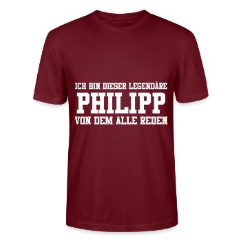 Philipp Name Design - Stanley/Stella Unisex Bio-T-Shirt CRAFTER - Burgunderrot - Vorne - Alina (178cm) & Michal (187cm)