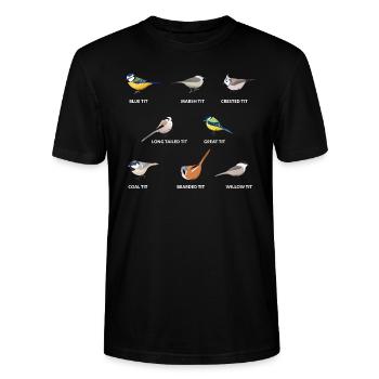 Une collection d'oiseaux mésange | Mésange bleue, mésange charbonnière - T-shirt bio CRAFTER Stanley Stella Unisexe - noir - Devant - Alina (178cm) & Michal (187cm)