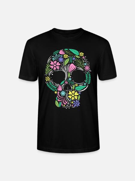 Skull flowers hippie - Stanley/Stella CRAFTER Unisex Organic T-Shirt - black