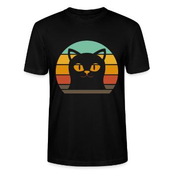 Retro Cat Vintage funny Cat Mom Dad - Stanley/Stella Unisex Bio-T-Shirt CRAFTER - Schwarz - Vorne - Alina (178cm) & Michal (187cm)