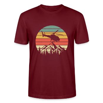 Vintage Helikopter Berge Retro Hubschrauber Pilot - Stanley/Stella Unisex Bio-T-Shirt CRAFTER - Burgunderrot - Vorne - Alina (178cm) & Michal (187cm)