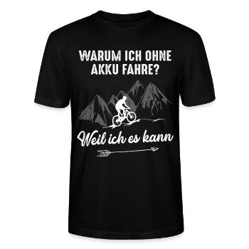 Warum ich ohne Akku fahre weil ich es kann - Stanley/Stella Unisex Bio-T-Shirt CRAFTER - Schwarz - Vorne - Alina (178cm) & Michal (187cm)