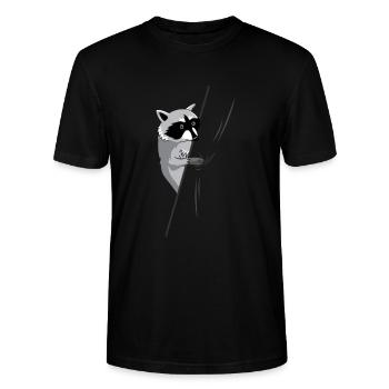 Raccoon Panda Raccoon Masked Hiding Bandit - Stanley/Stella Unisex Bio-T-Shirt CRAFTER - Schwarz - Vorne - Alina (178cm) & Michal (187cm)