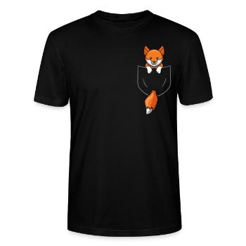 Fox in Breast Pocket Cest Pocket Red Fox Forest - Stanley/Stella Unisex Bio-T-Shirt CRAFTER - Schwarz - Vorne - Alina (178cm) & Michal (187cm)